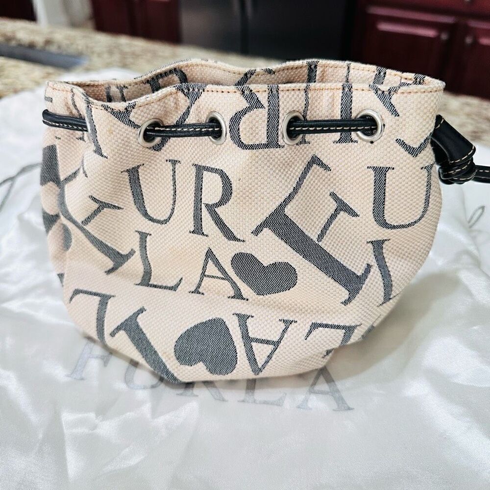 Furla Logo Monogram Womens Bucket Purse Cream With Dustbag
